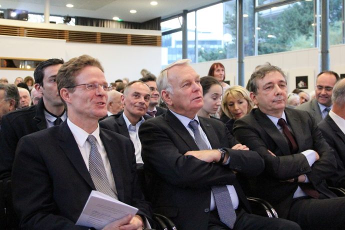 Nikolaus Meyer-Landrut, Ambassadeur d'Allemagne en France, Jean-Marc Ayrault, Ministre des Affaires étrangères et du Développement international et Gilles Pécout, Recteur de la région académique Île-de-France, Recteur de Paris, Chancelier des universités.