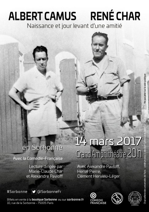 Affiche de la soirée-lecture Albert Camus - René Char en Sorbonne