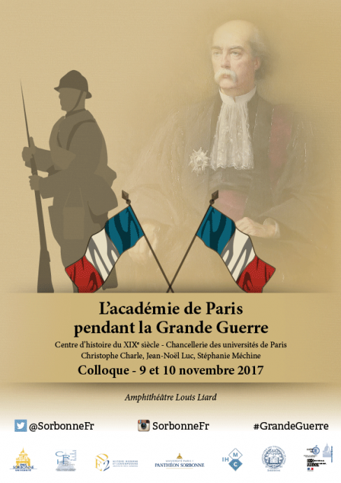 Affiche du colloque L'académie de Paris pendant la Grande Guerre organisée par le service des Archives de l'académie de Paris.