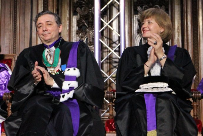 Le recteur Gilles Pécout et le vice-chancelier Marie-Laure Coquelet lors de la cérémonie des prix de la Chancellerie 2016