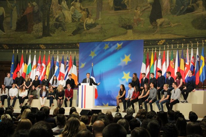 La scène du discours sur l'Europe prononcé le président de la République Emmanuel Macron en Sorbonne le 26 septembre 2017.