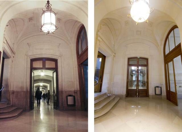 Un accès à la galerie Gerson avant rénovation (à gauche) et après rénovation (à droite).