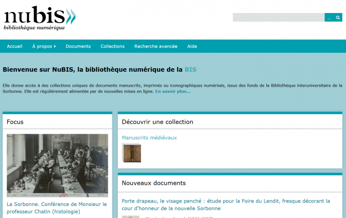 Capture d'écran de la page d'accueil de NuBIS