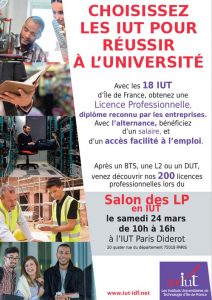 Affiche du Salon des Licences Professionnelles des 18 IUT d'Ile de France 2018