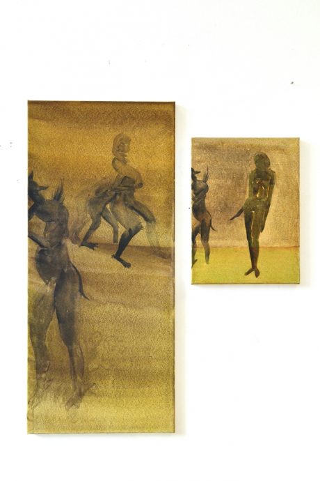 Chasseur de rêves. Diptyque. Tempera à l'œuf, aquarelle sur toile. 90 x 40 - 40 x 30 cm.