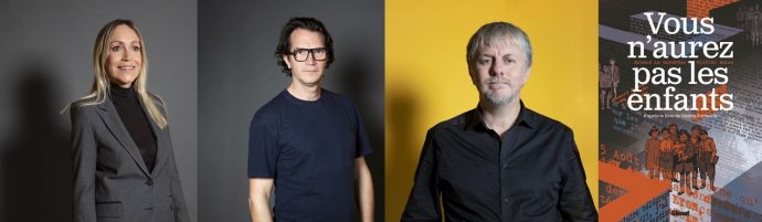 L’ouvrage ayant reçu une mention spéciale du prix Seligmann 2025 de la Chancellerie des universités de Paris : la bande dessinée Vous n’aurez pas les enfants par Arnaud Le Gouefflec, Olivier Balez et Valérie Portheret, paru aux éditions Glénat en mars 2025. (photo des auteurs © Francesca Mantovani)